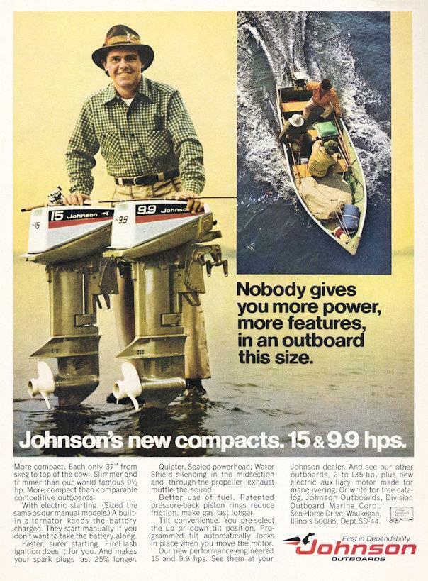 1974 Johnson Outboard Motors PRINT AD 15hp & 9.9hp Fishing