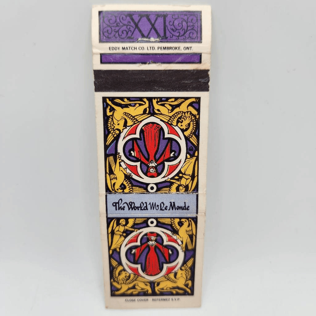 Vintage Matchcover The World Le Monde XXI Tarot Card Design Eddy Match Ontario C