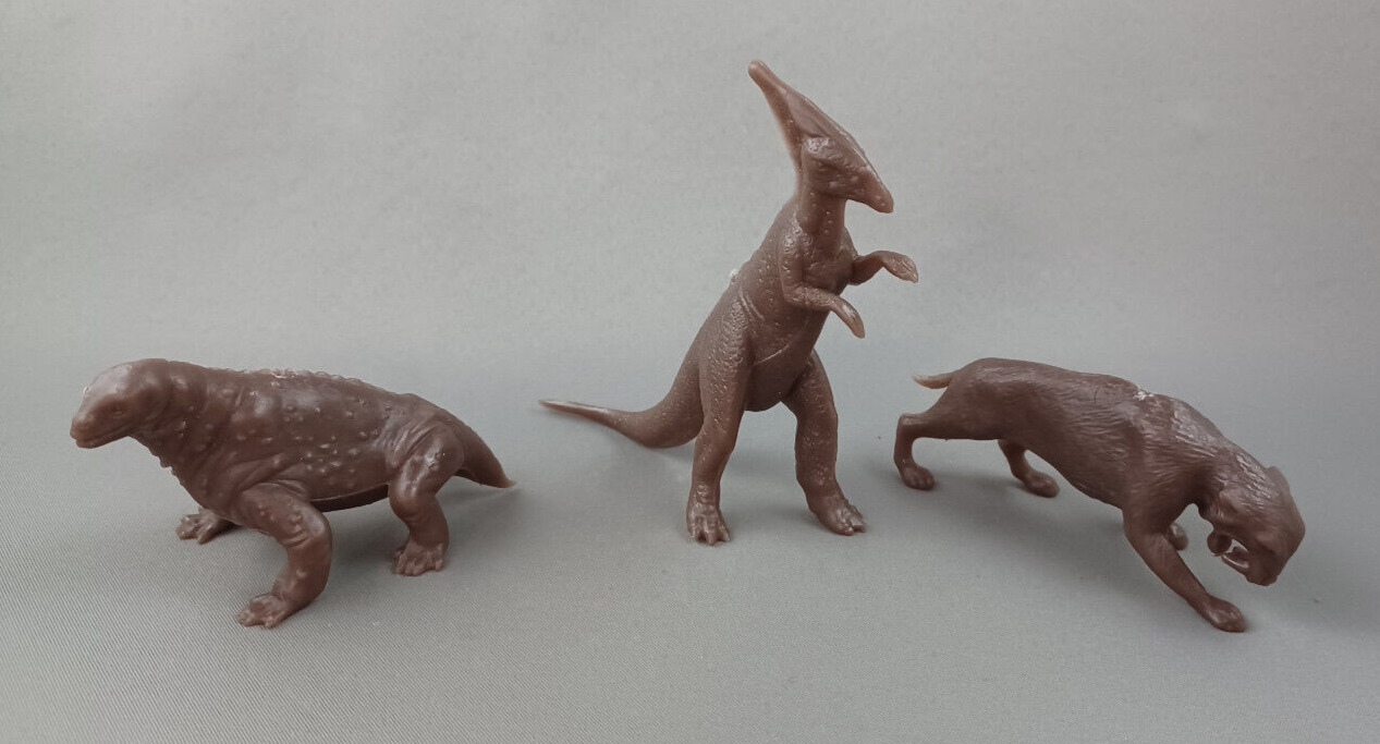 Marx 2nd Series Dinosaurs Recast Brown Plastic Prehistoric Playset Lot of 3