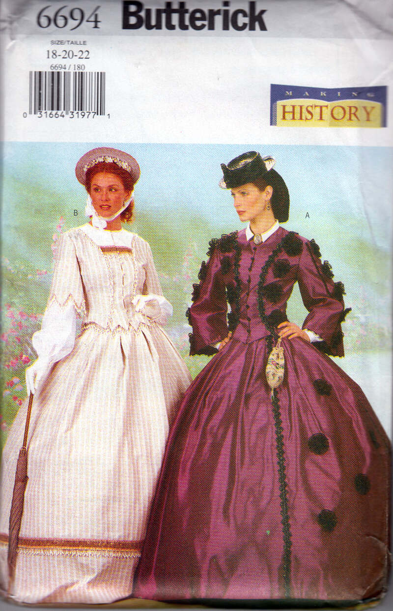 Sewing Pattern Butterick Making History Civil War Era 6694 Women\'s Top & Skirt