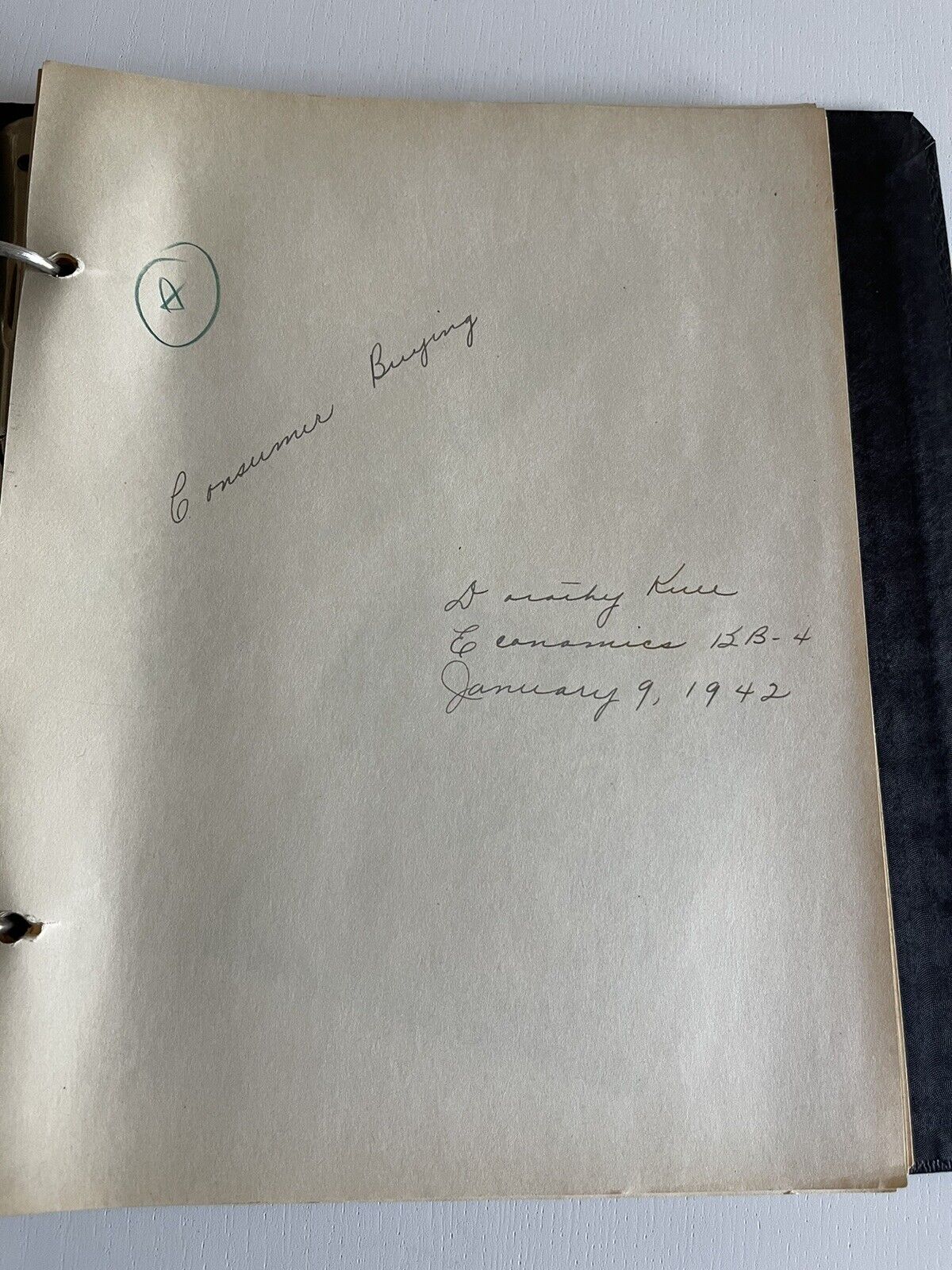 1941-1942 Economics notes in binder handwritten and newspaper articles