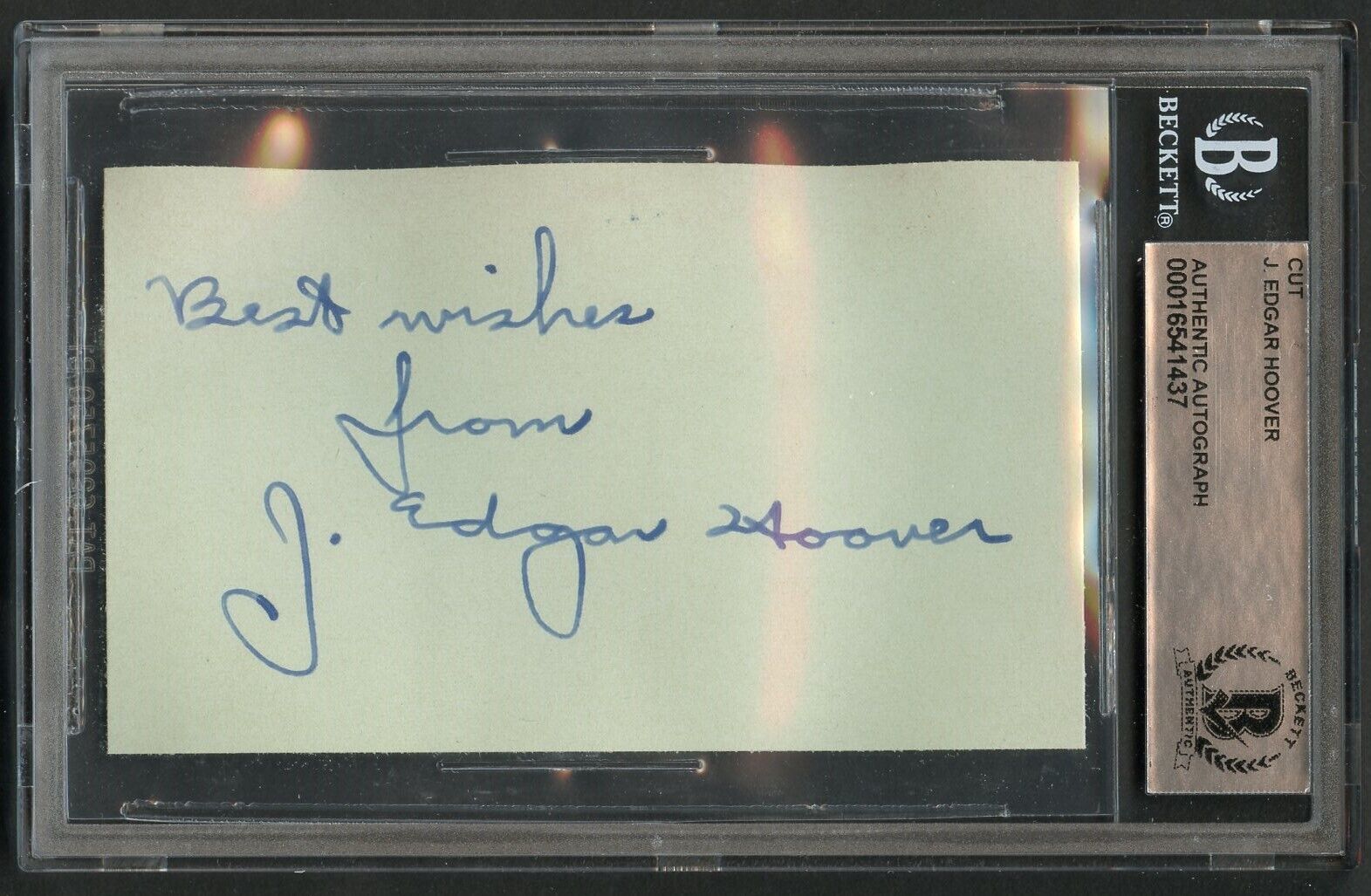 J. Edgar Hoover signed autograph auto 2.5x3.5 cut First FBI Director BAS Slabbed
