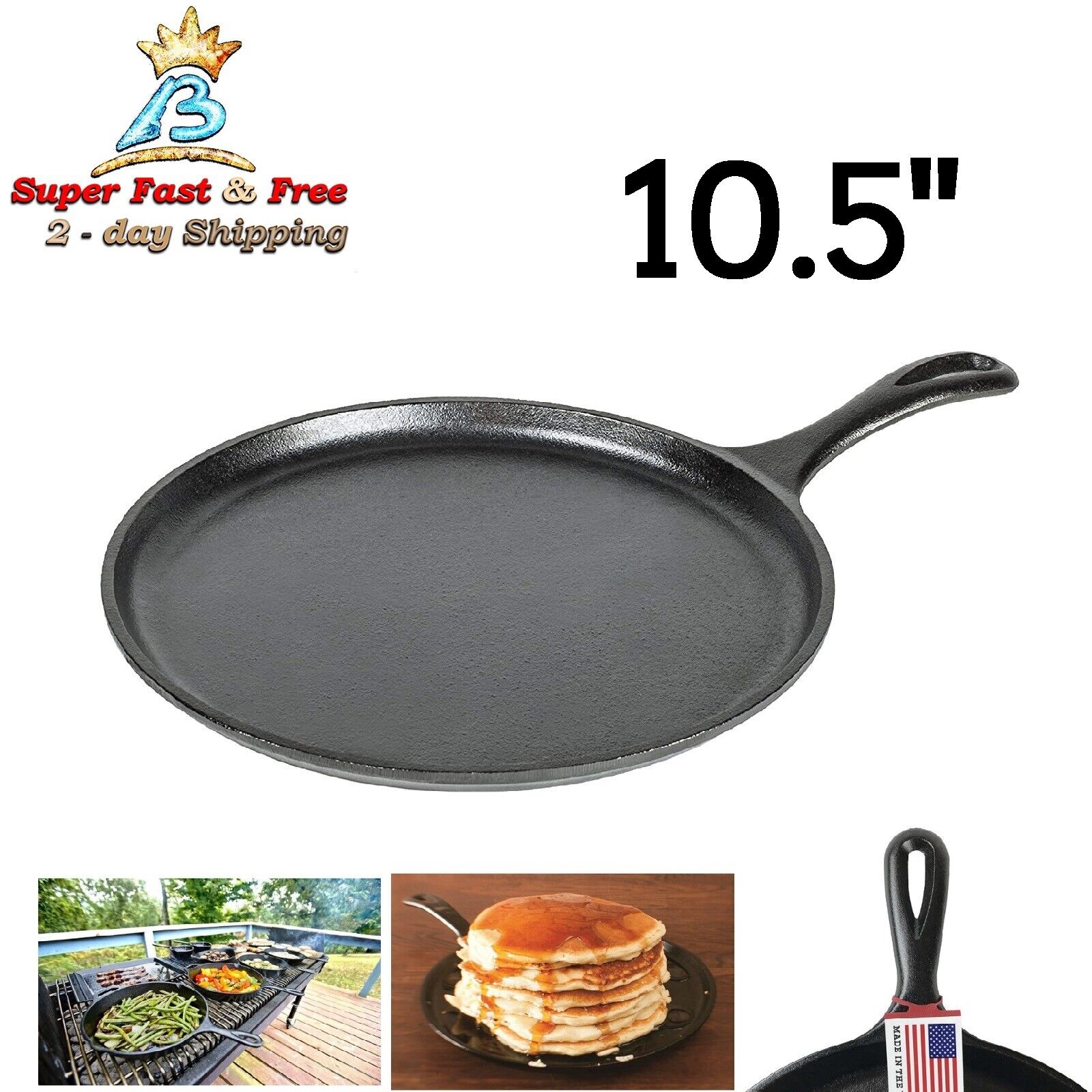 Pre Seasoned Cast Iron Round Griddle For Saute Bake Fry Cooking Kitchen Tool 10\