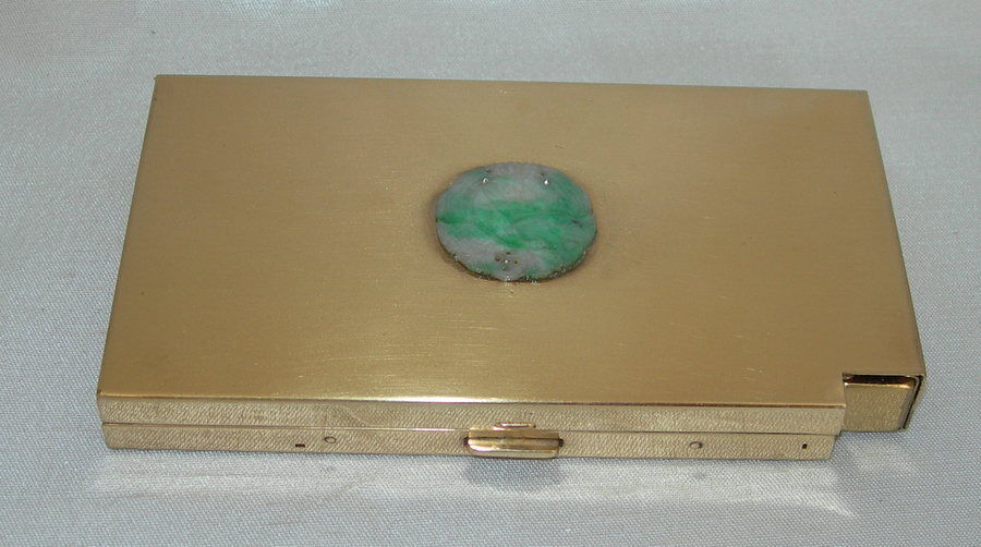 VOLUPTE Gold Metal Compact Case W/ Mirror Powder & Cigarette, Lipstick w/JADE 