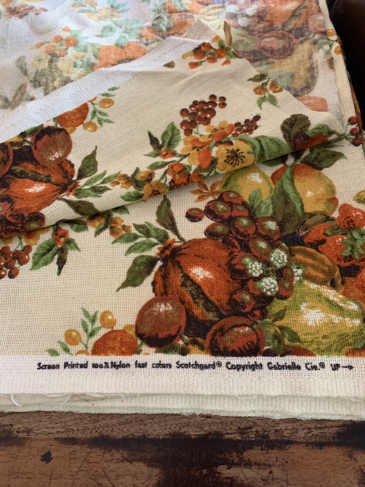 Vintage Gabrielle Cie Upholstery Fabric Cornucopia Fruit Floral 6 YARDS LOT