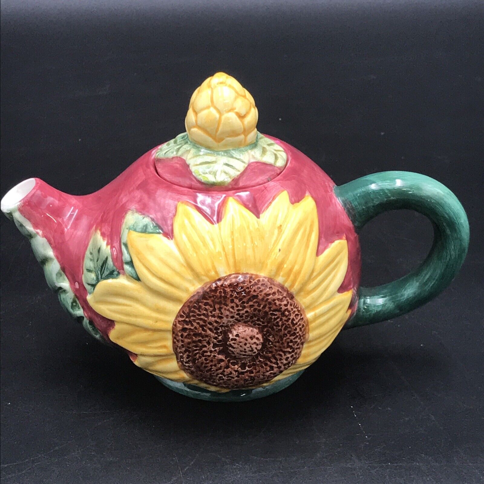 Vintage Sunflower Teapot Pink Miniature Lidded Ceramic 