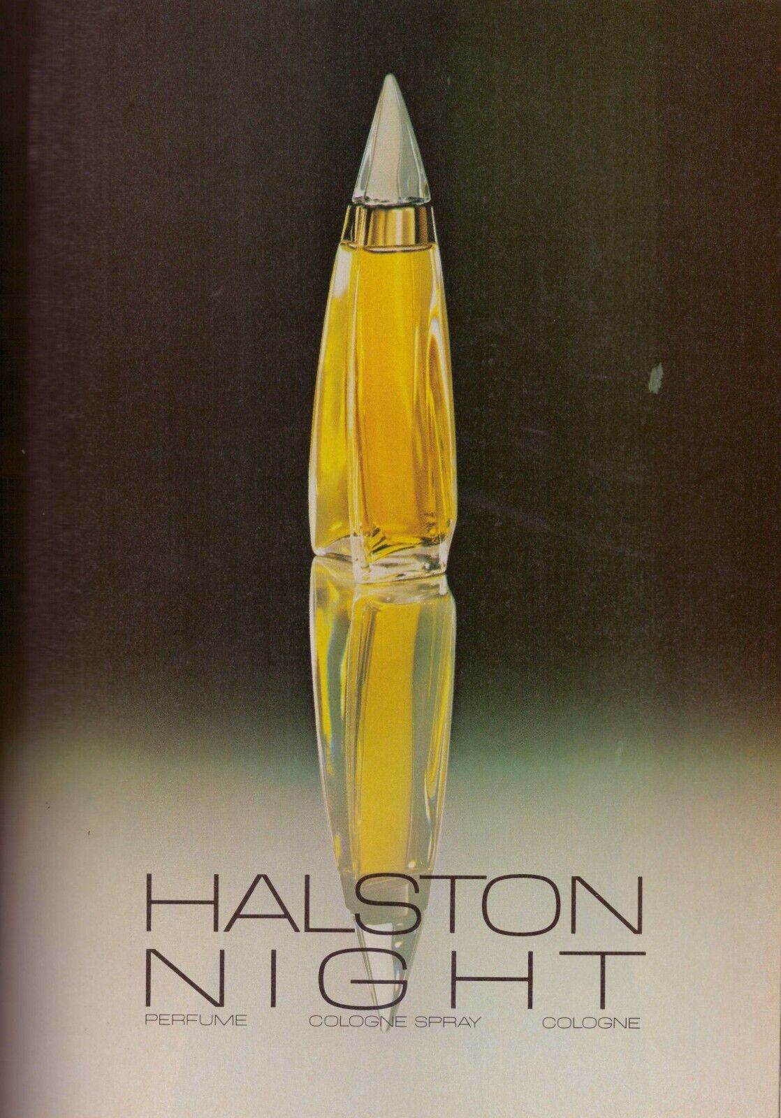 1981 Halston Night Perfume Elsa Peretti Bottle Vintage Print Ad 1980s