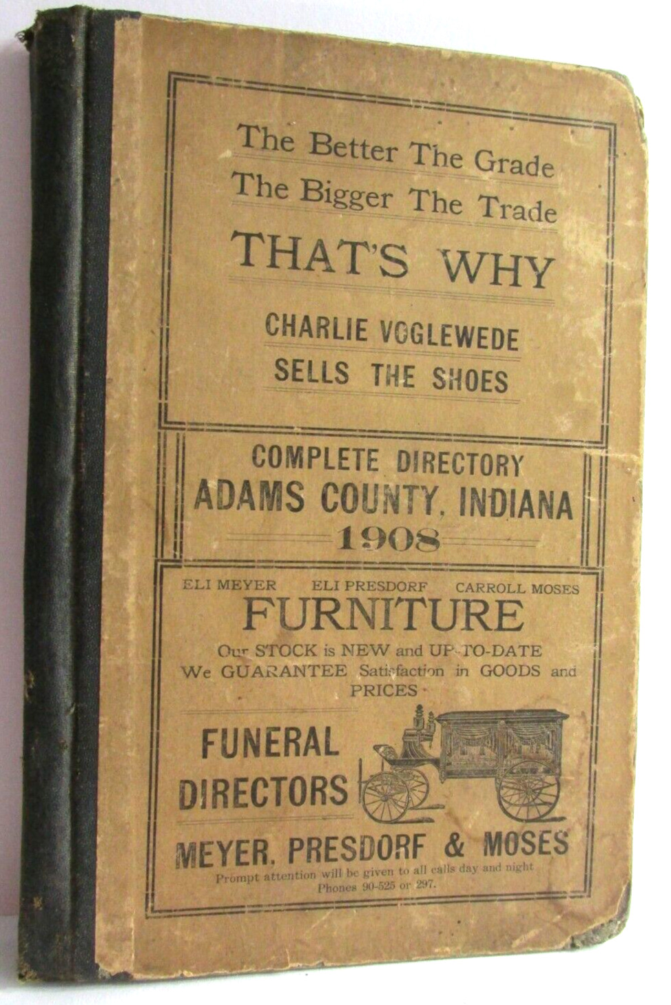 1908 ADAMS COUNTY INDIANA COMPLETE DIRECTORY, With Small Map, Decatur In. Adv.