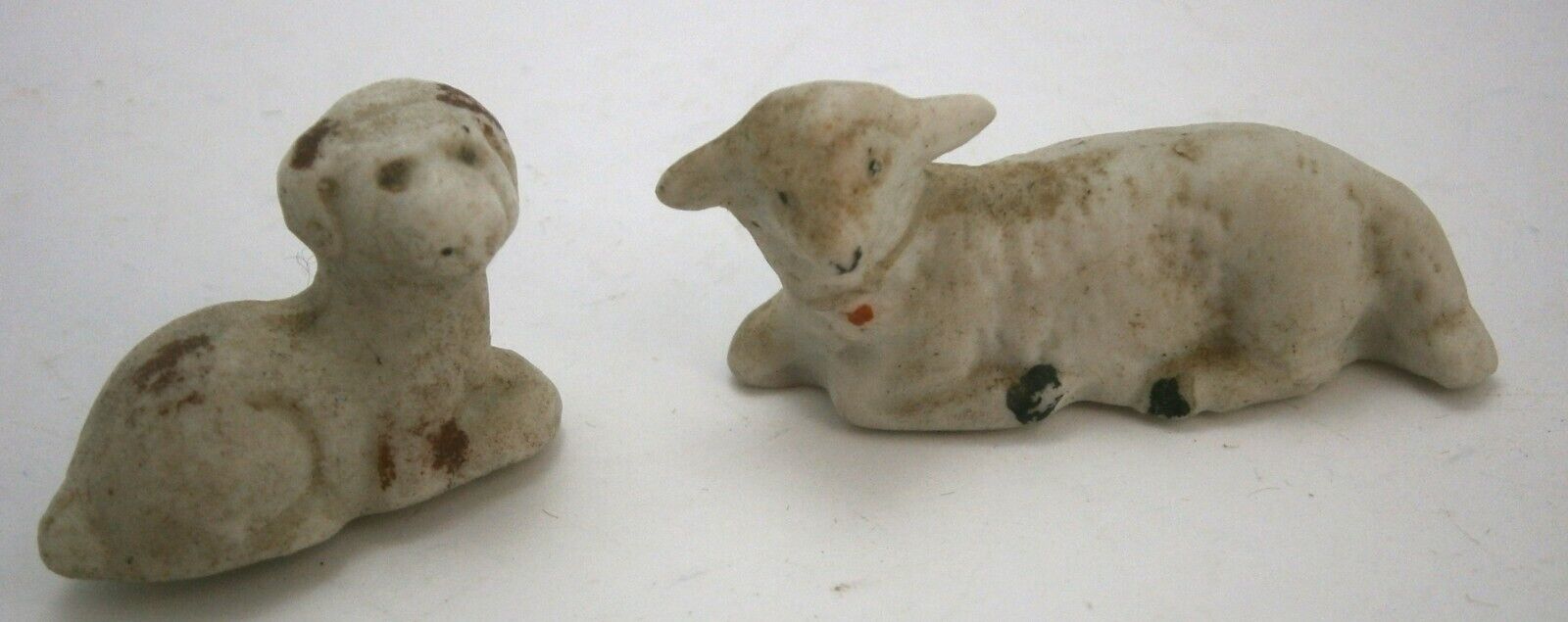 2 Vintage Small Bisque Sheep