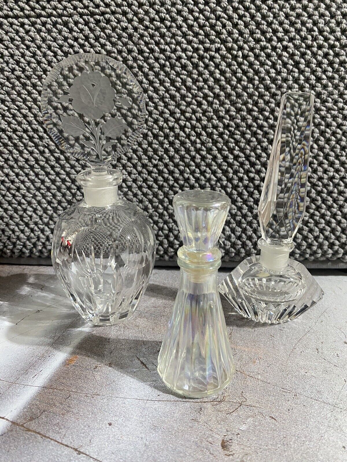 Vintage Perfume Bottle, Etched Lead Crystal with Stopper Bundle