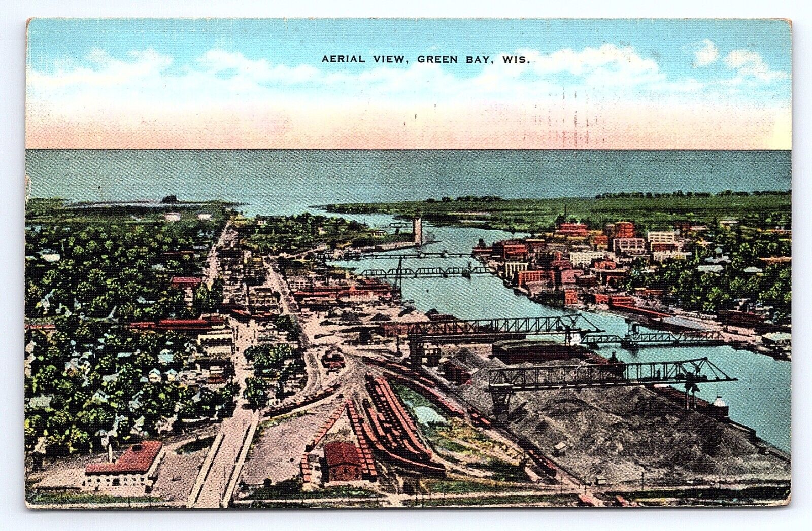 Postcard Aerial View Green Bay Wisconsin WI