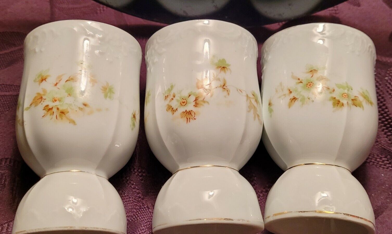 Vintage porcelain THREE EGG CUPS FLORAL THEME