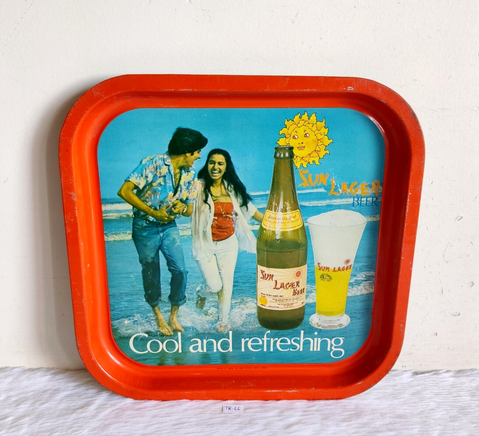 Vintage Sun Lager Beer Advertising Tin Tray Old Barware Collectible Rare TR66