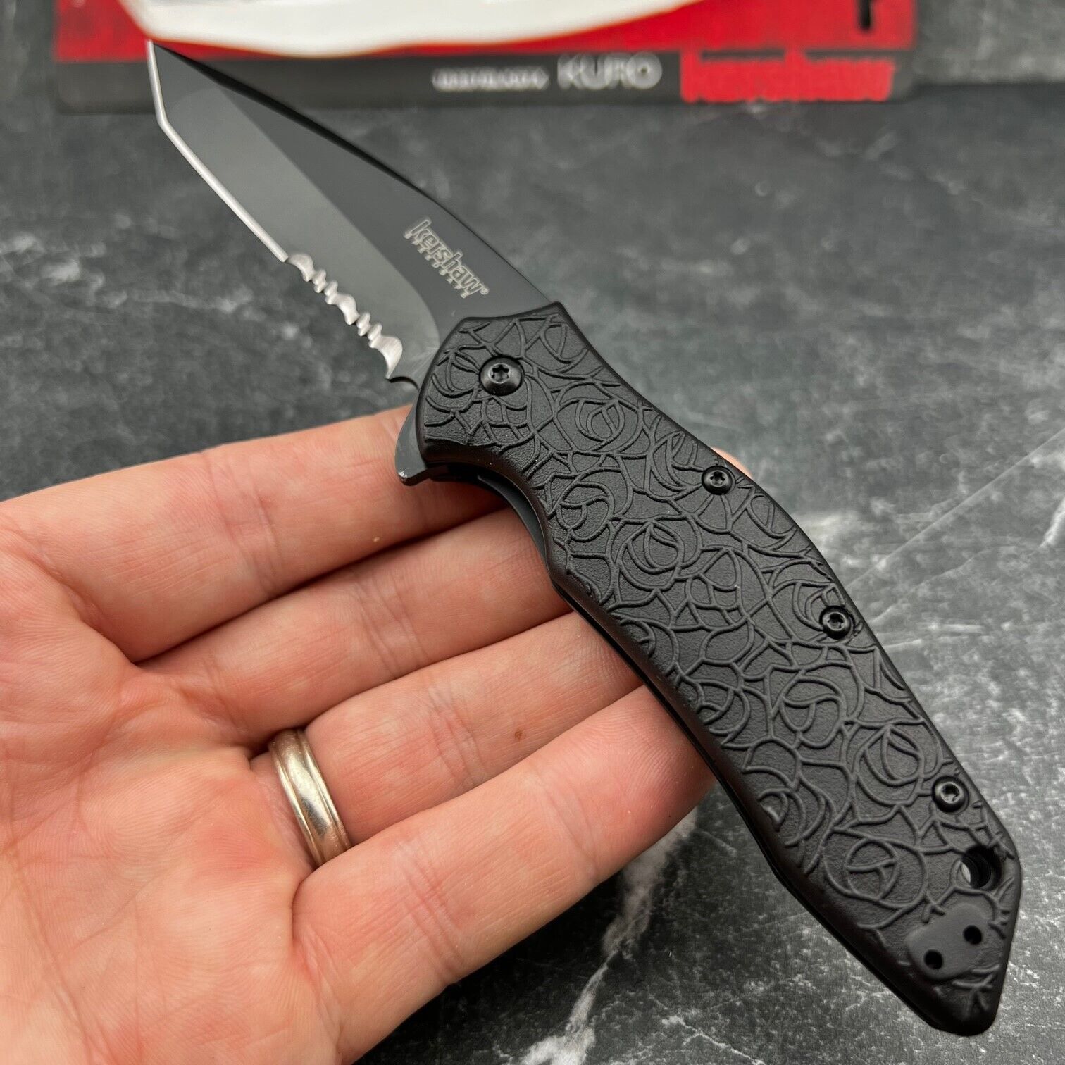 Kershaw Kuro Black Assisted Open 8Cr13MoV Tanto Blade EDC Folding Pocket Knife