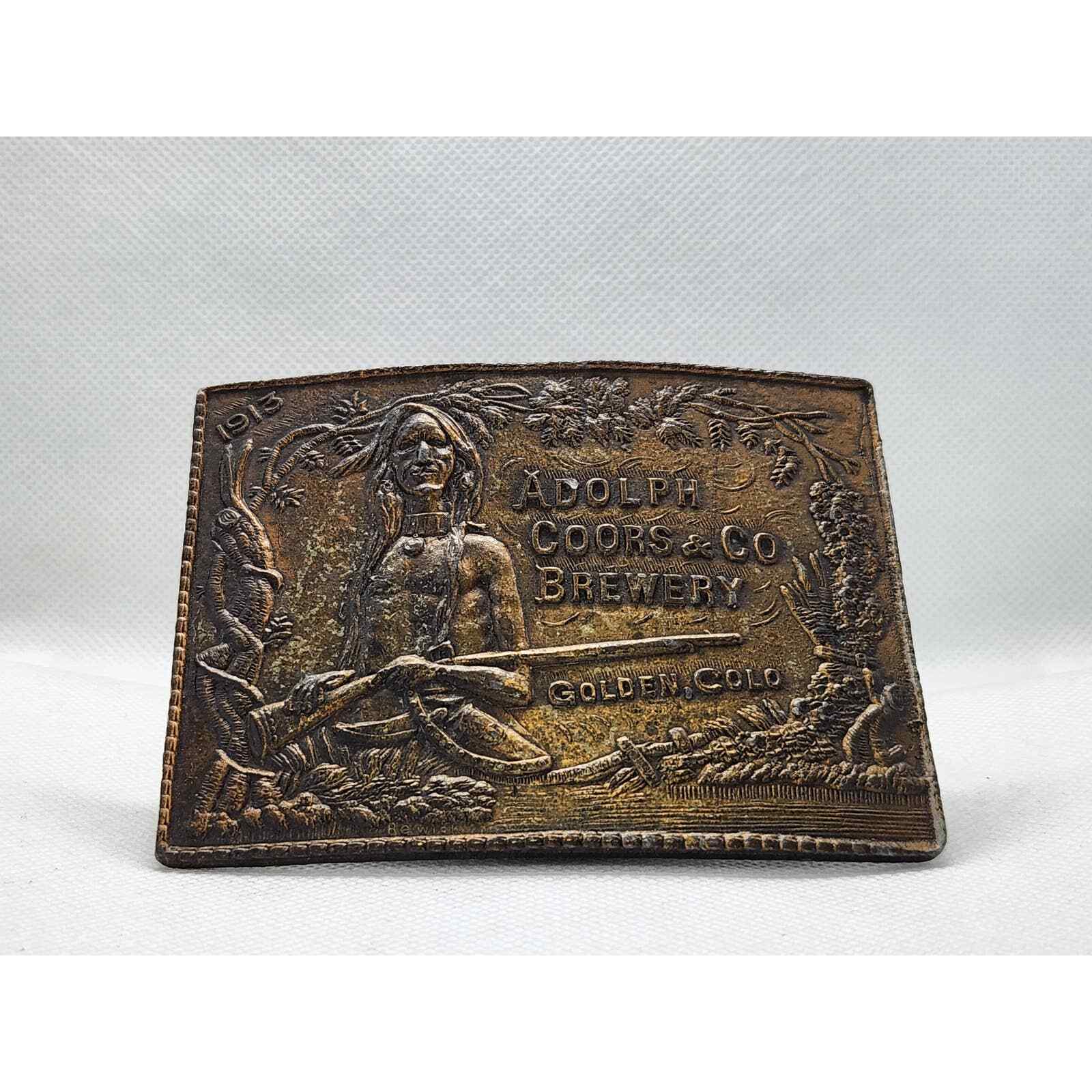 Antique Adolph Coors & Brewery Golden Colorado 1913 Belt Buckle - Montaux Silver