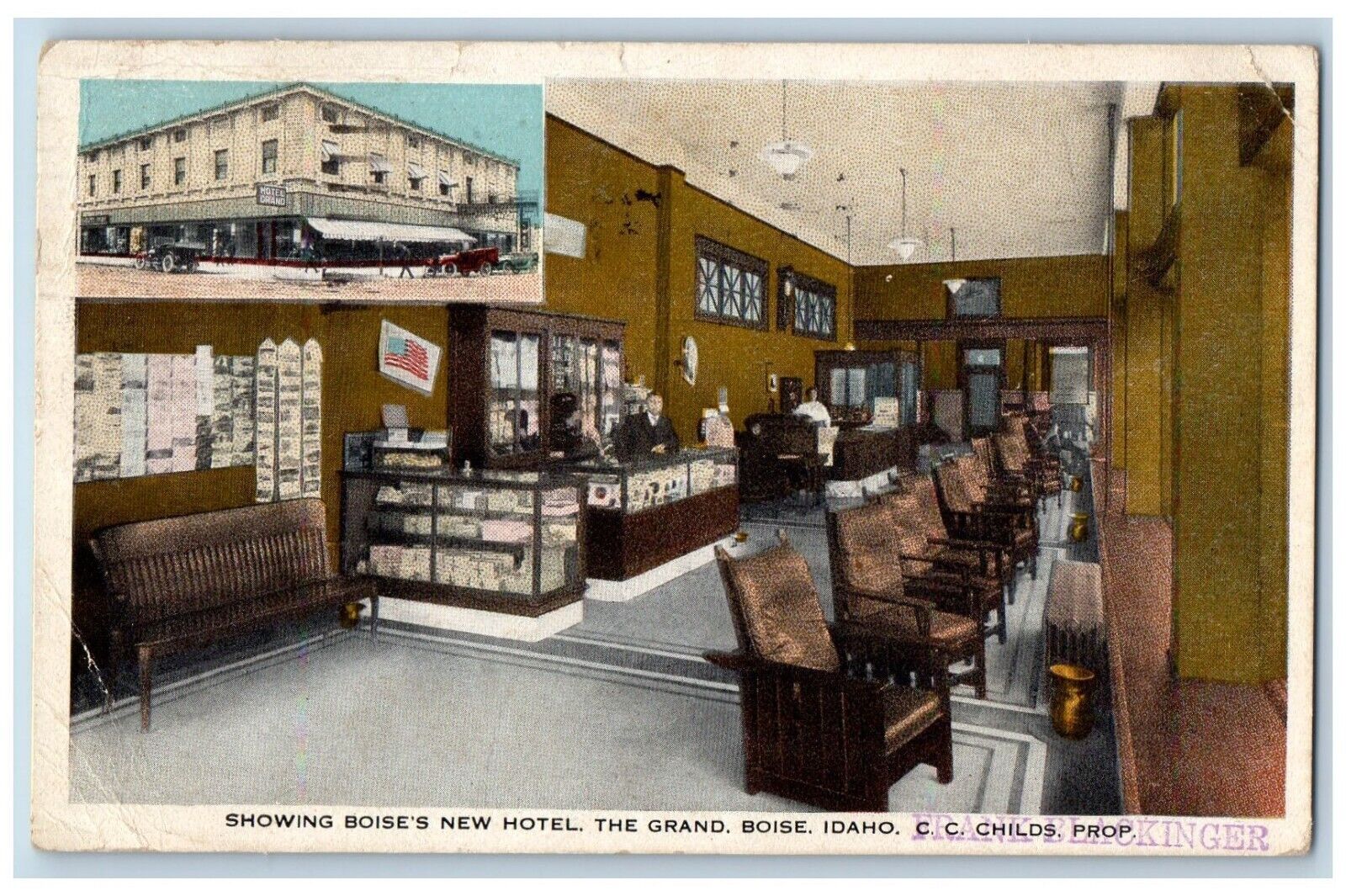 1920 Boise Idaho ID Postcard Showing New Hotel Interior Lobby Vintage Antique