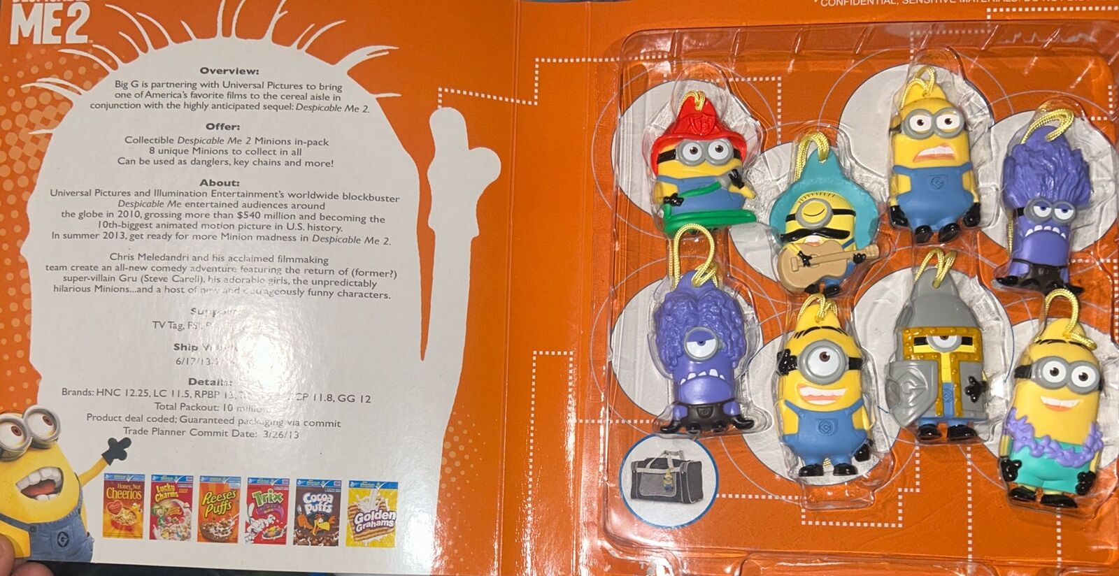 Rare Despicable Me 2 Backpack Danglers Toys General Mills Promotional Press Kit