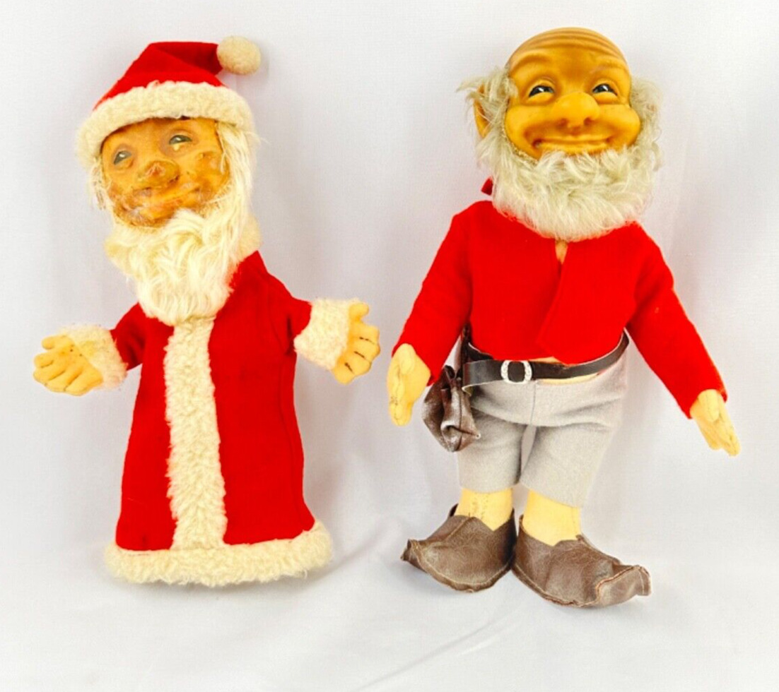 2 Vtg 1950s Christmas Steiff Toy Santa Claus Elf Woodsman Doll & Puppet with Hat