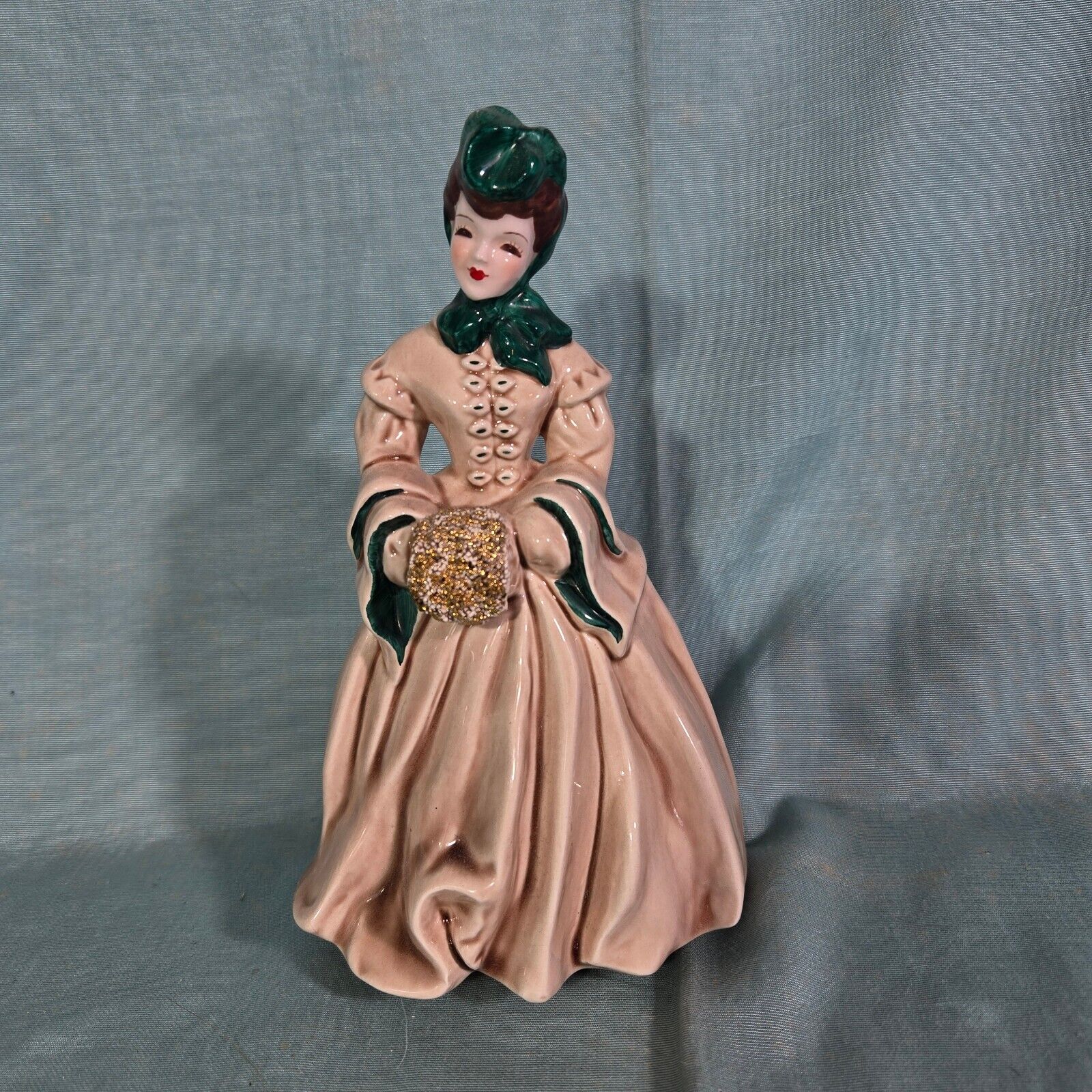 Vintage 1950s Florence Ceramics “Dalia” Victorian Woman Pink Dress Flowers