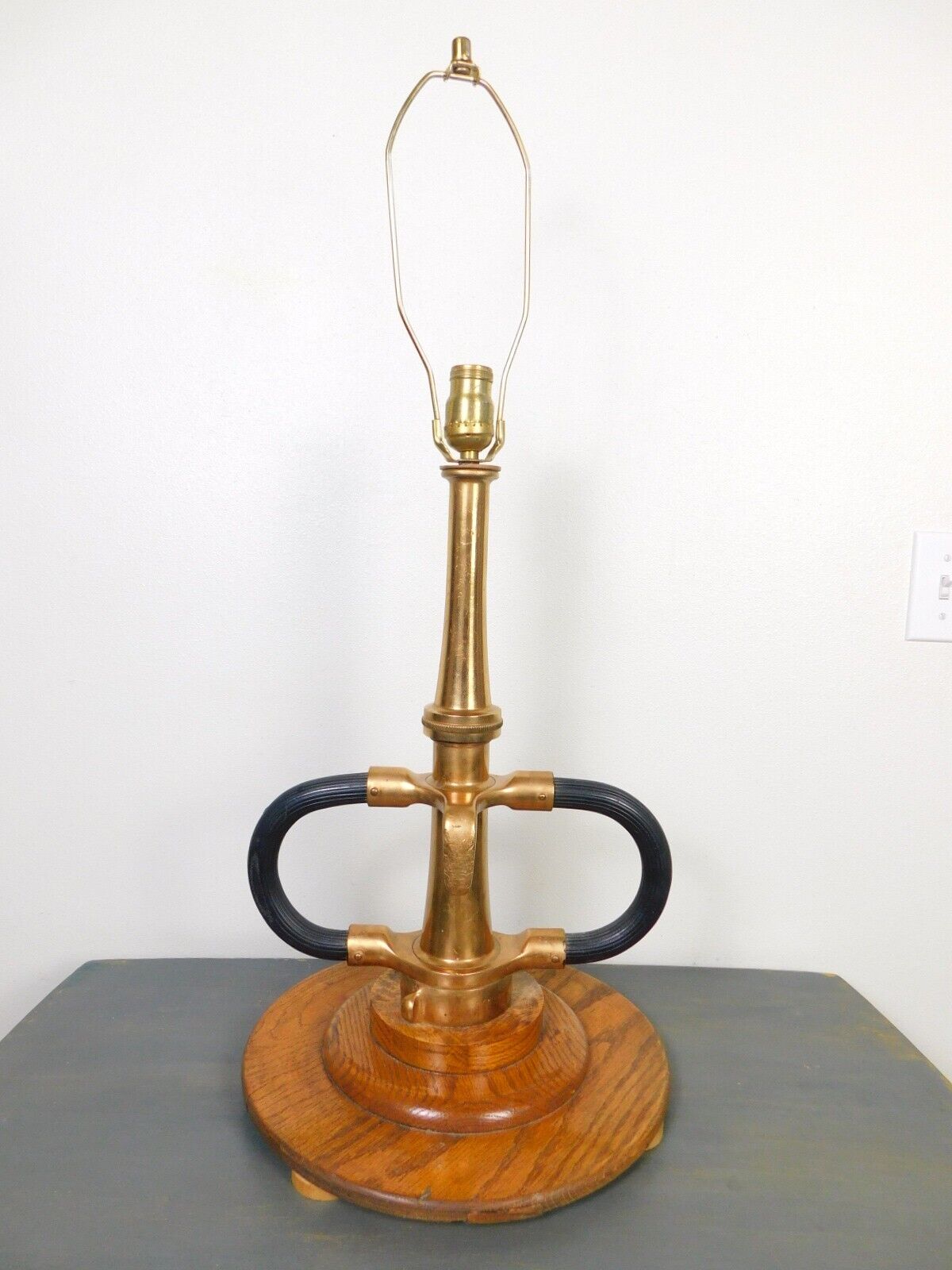 Antique 1900s Dbl Handle Deck Gun Fire Dept Deluge Water Brass Nozzle TABLE LAMP