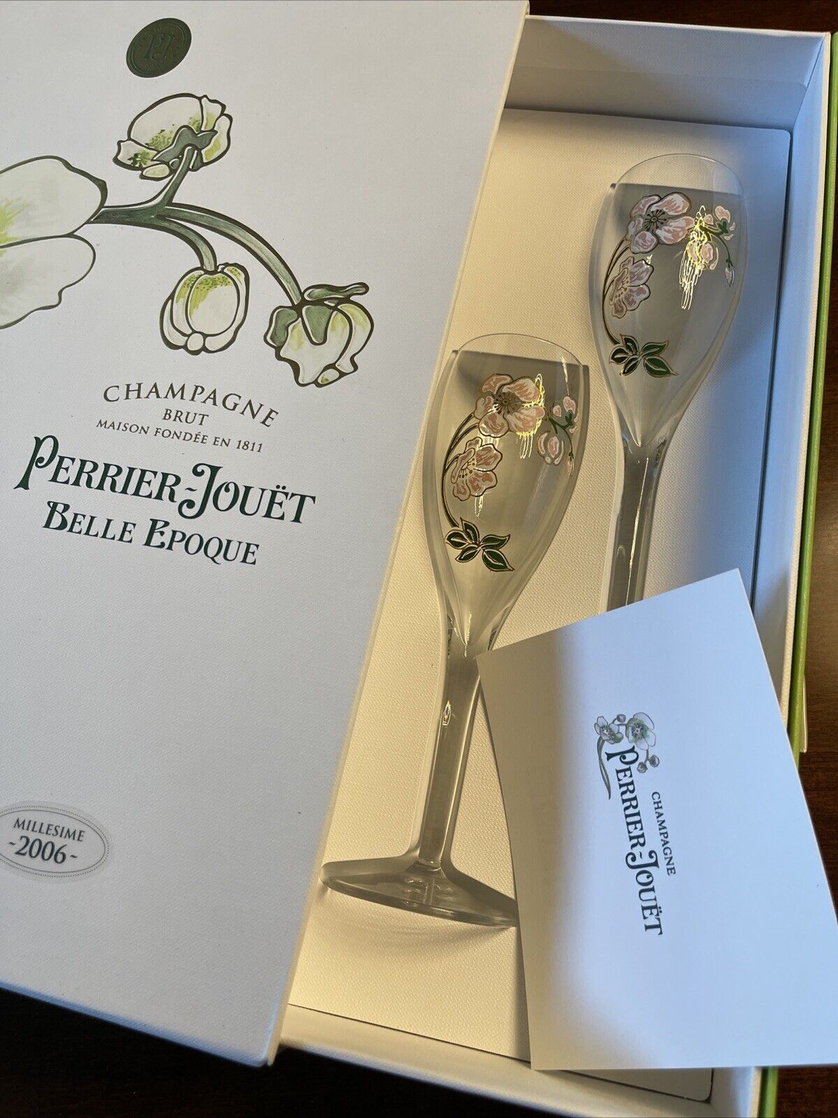Perrier-Jouet Belle Epoque Champagne Box and 2 Flutes In Original Box Never Used