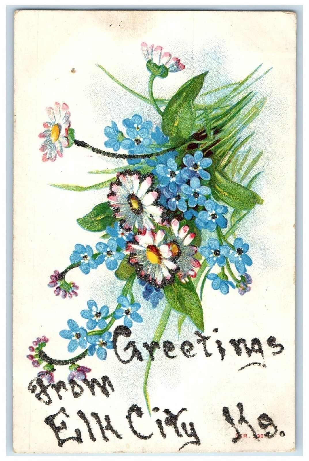 c1910's Greetings From Elk City Kansas KS Unposted Flowers And Leaves Postcard