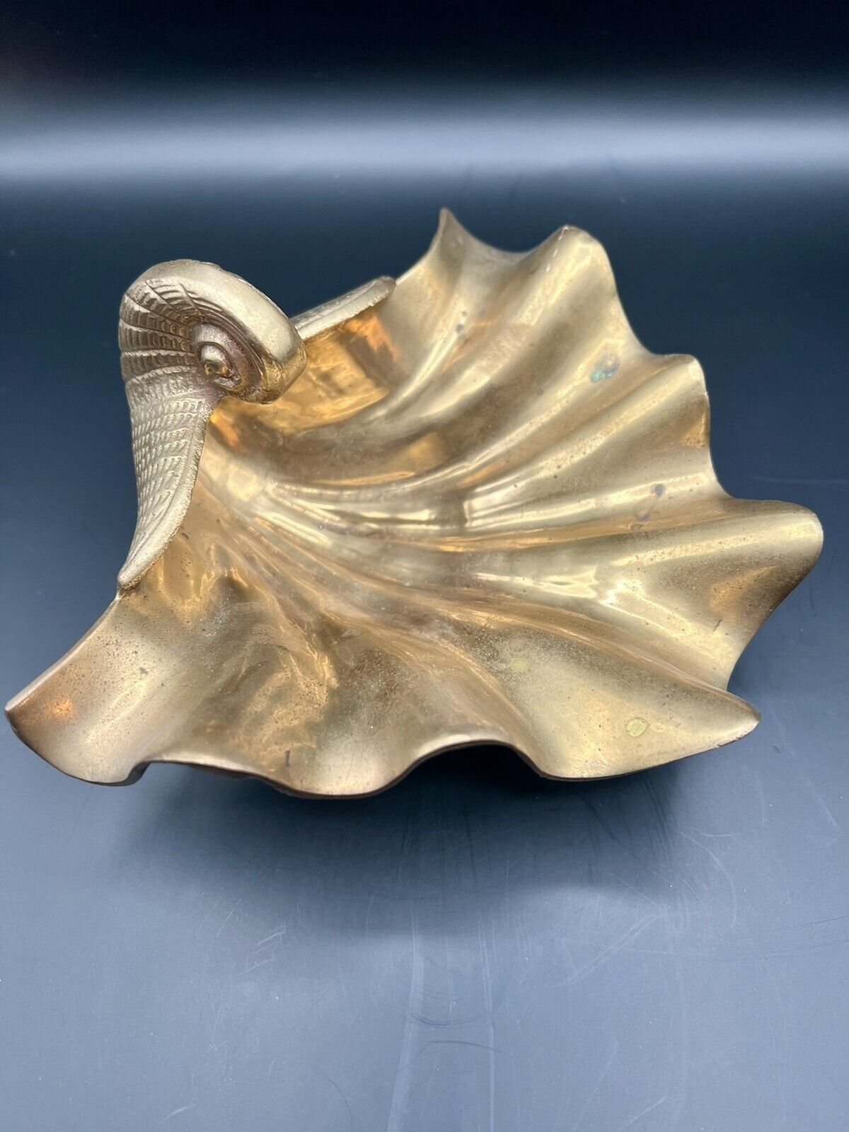 MCM Solid Brass Large Seashell Footed Trinket Dish