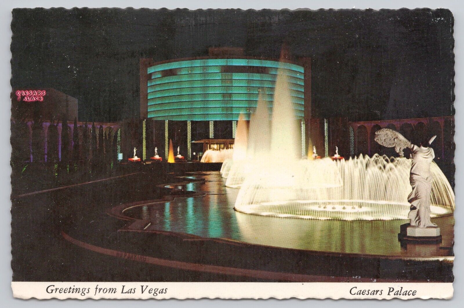 Las Vegas Nevada, Greetings Caesars Palace Casino Fountain Lights, VTG Postcard