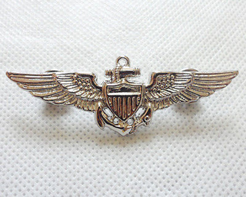 WW2 WWII U.S.Navy-Marines Pilot AVIATOR WINGS PIN BADGE Silver-US196
