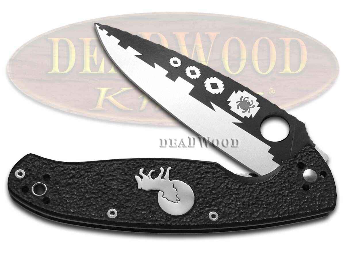 David Yellowhorse Spyderco Resilience Liner Lock Knife Howling Wolf Black G-10