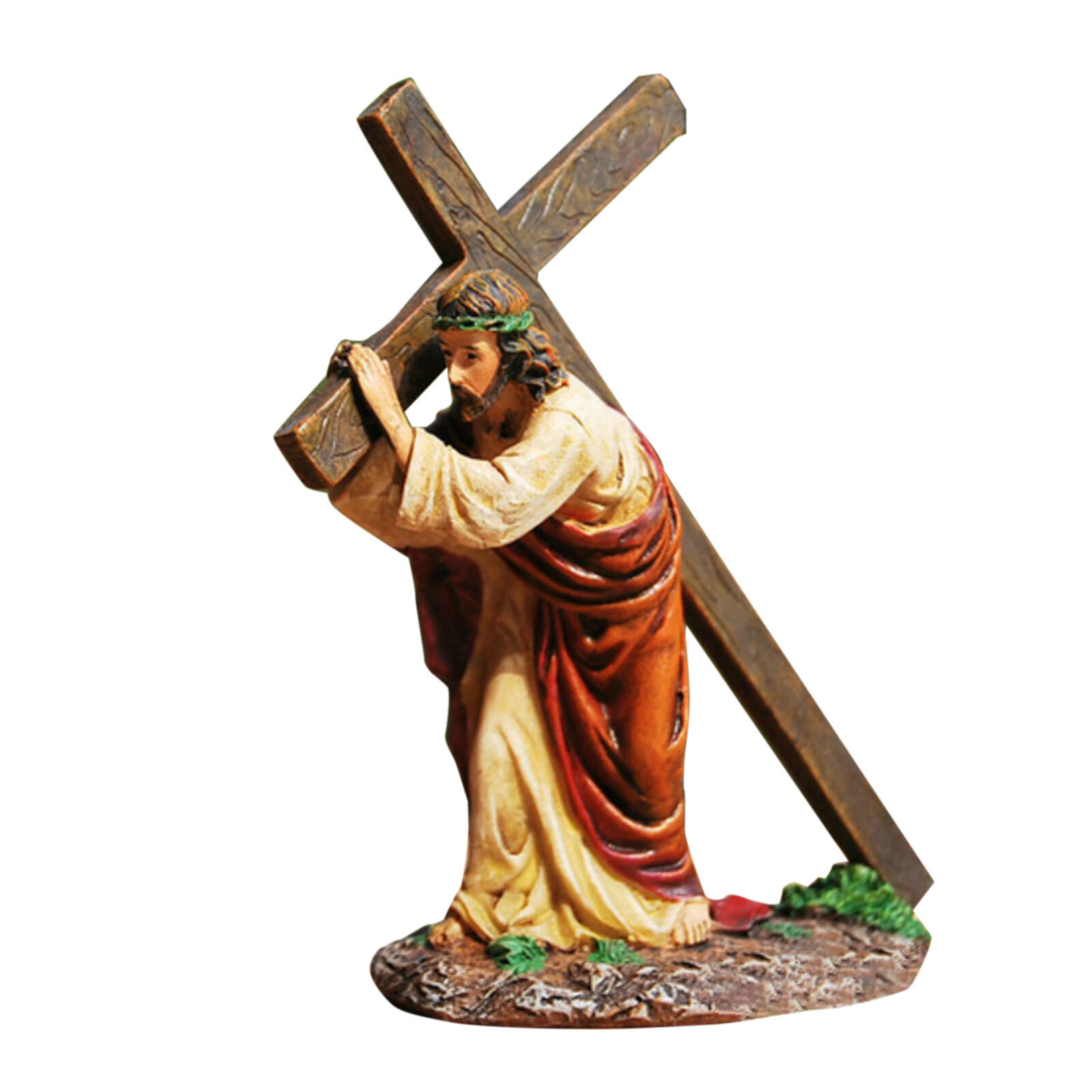 Jesus Statue with Cross Religious Jesus Statues Desktop Ornament Catholic Decor