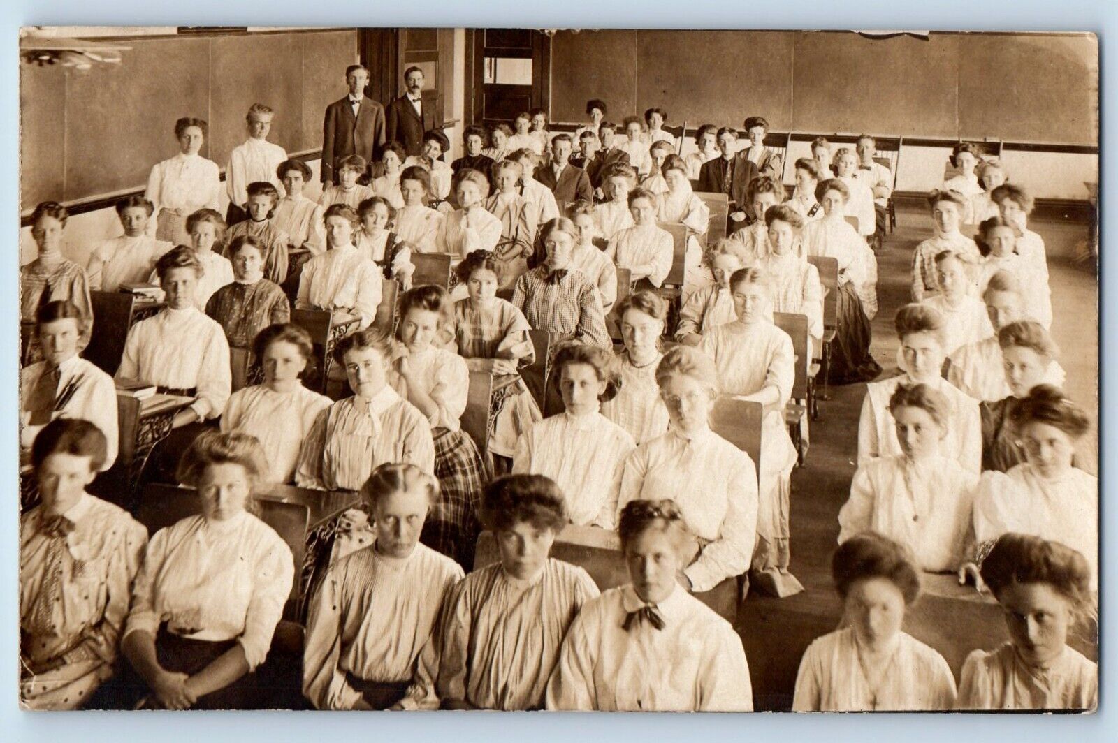 Caledonia Minnesota MN Postcard RPPC Photo Girls School Interior Classroom 1909