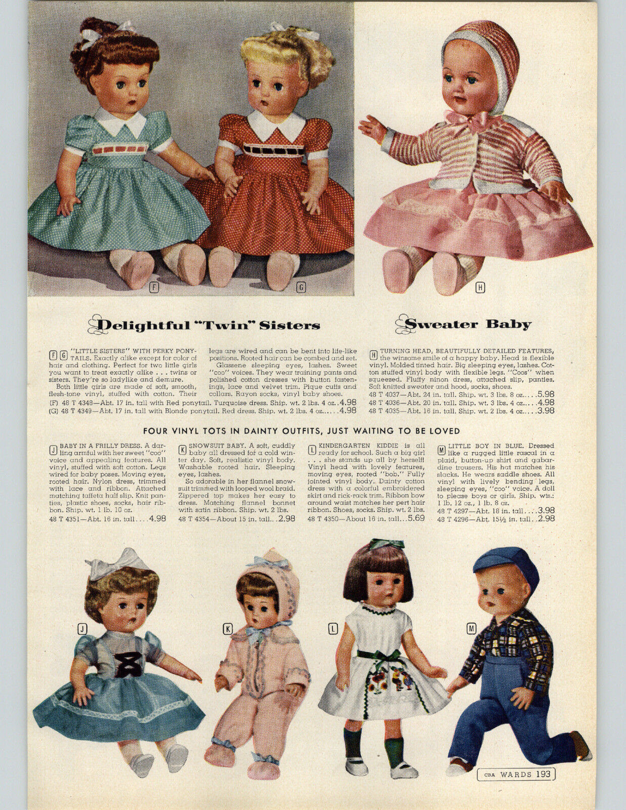 1957 PAPER AD Doll Dewdrop Linda Sunny Tears Cry Twin Sisters Twinkle So Wee