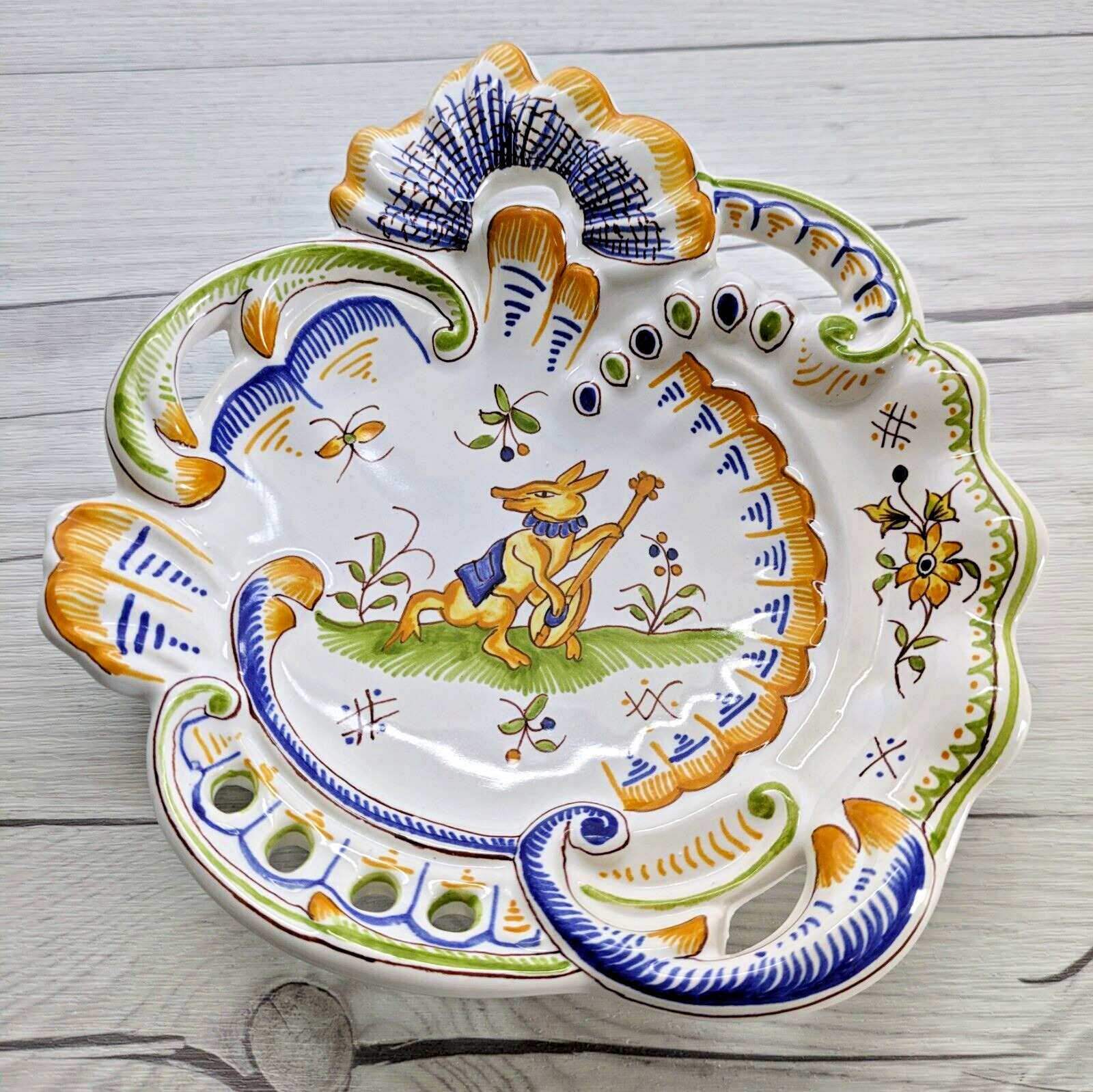 Vintage Decor Moustiers France Unique Dish Hand Painted Plate Pottery