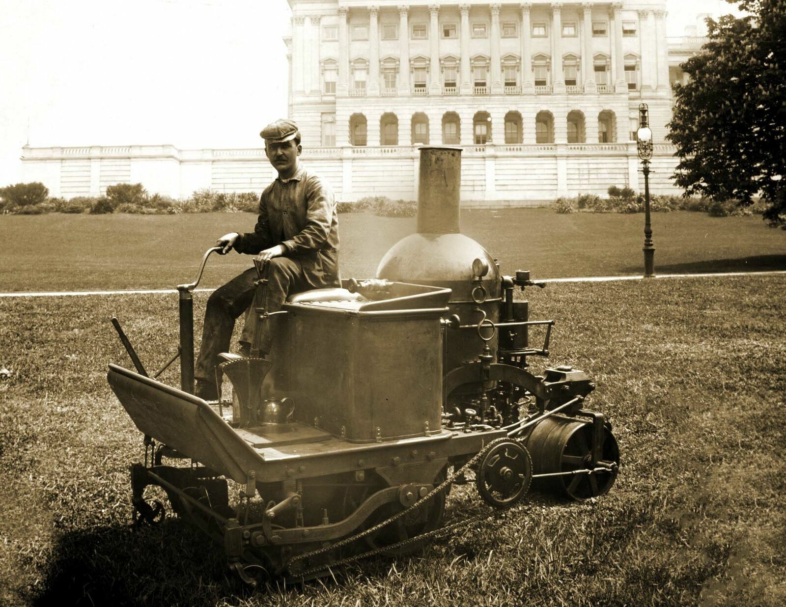 1903 Steam Powered Lawn Mower U.S. Capitol DC Old Photo 8.5