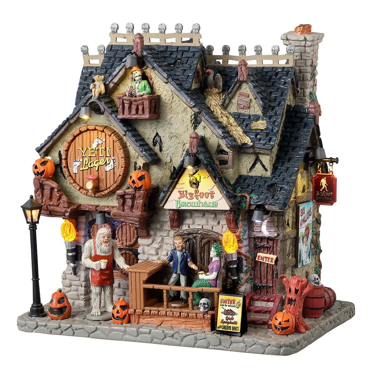 Lemax Spooky Town Halloween Village Bigfoot Brewhaus with Monsters Outside 35006