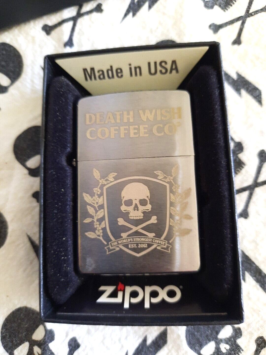 2022 Death Wish Coffee Crest Zippo #0279/1000 Skull & Cross Bones Limited Rare