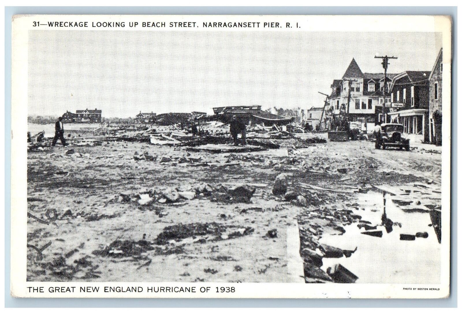 Narragansett Pier Island RI Postcard England Hurricane Wrecking Beach St. 1938
