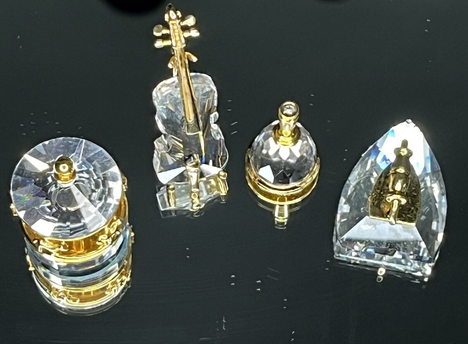 Swarovski Crystal Memories Miniatures 4pc Lot MIB Violin carousel Bell & Iron
