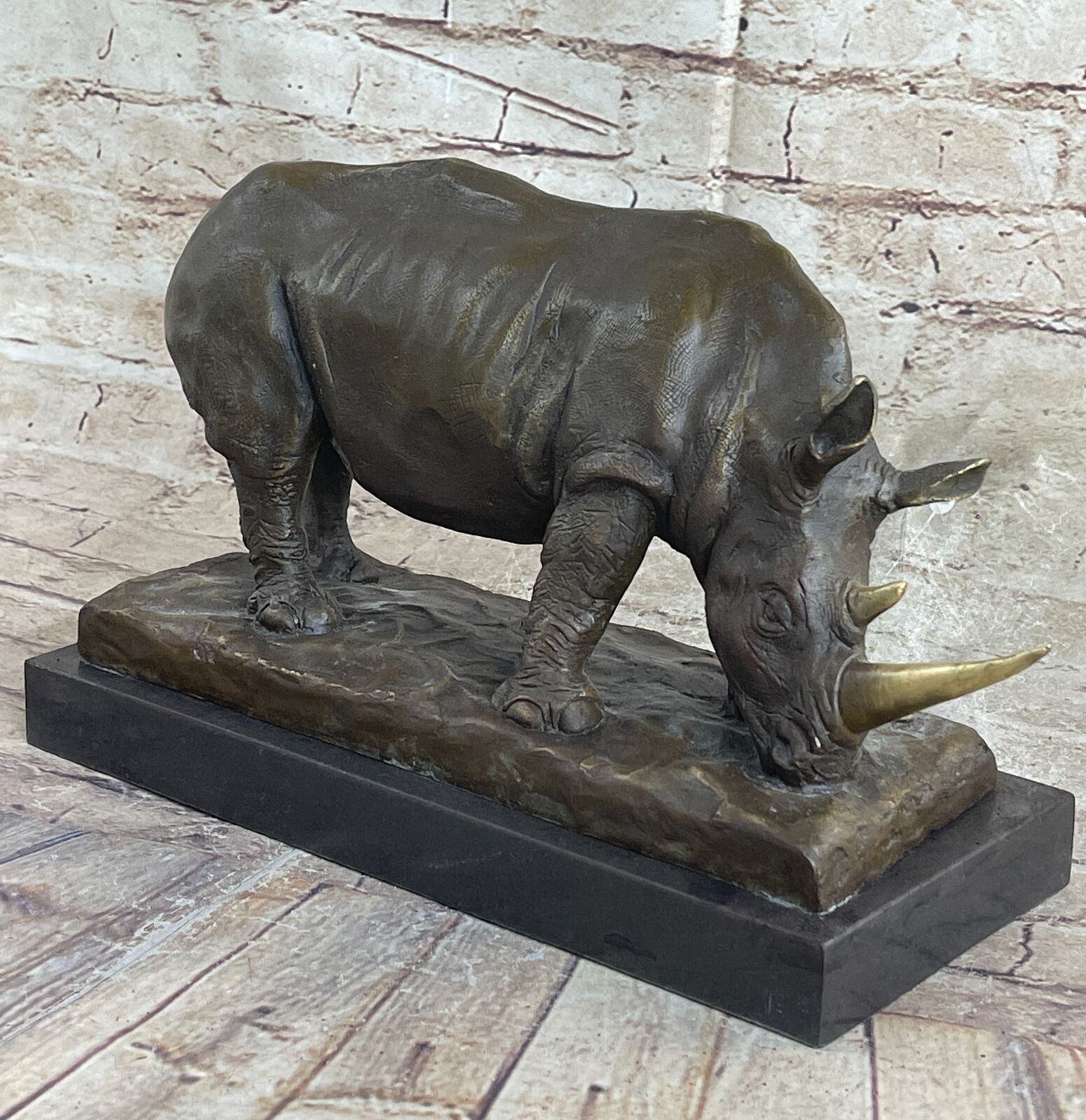 Bronze Metal Rhinoceros Rhino Statue Sculpture Figure Marble Base Barye Art 9\