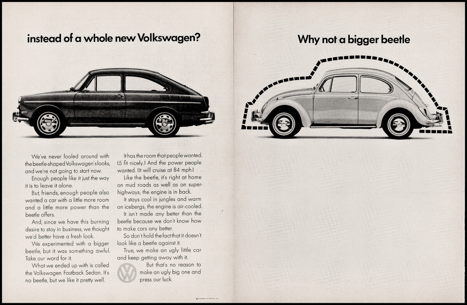 1965 Volkswagen Fastback Sedan a Bigger VW Beetle retro photo print ad L96