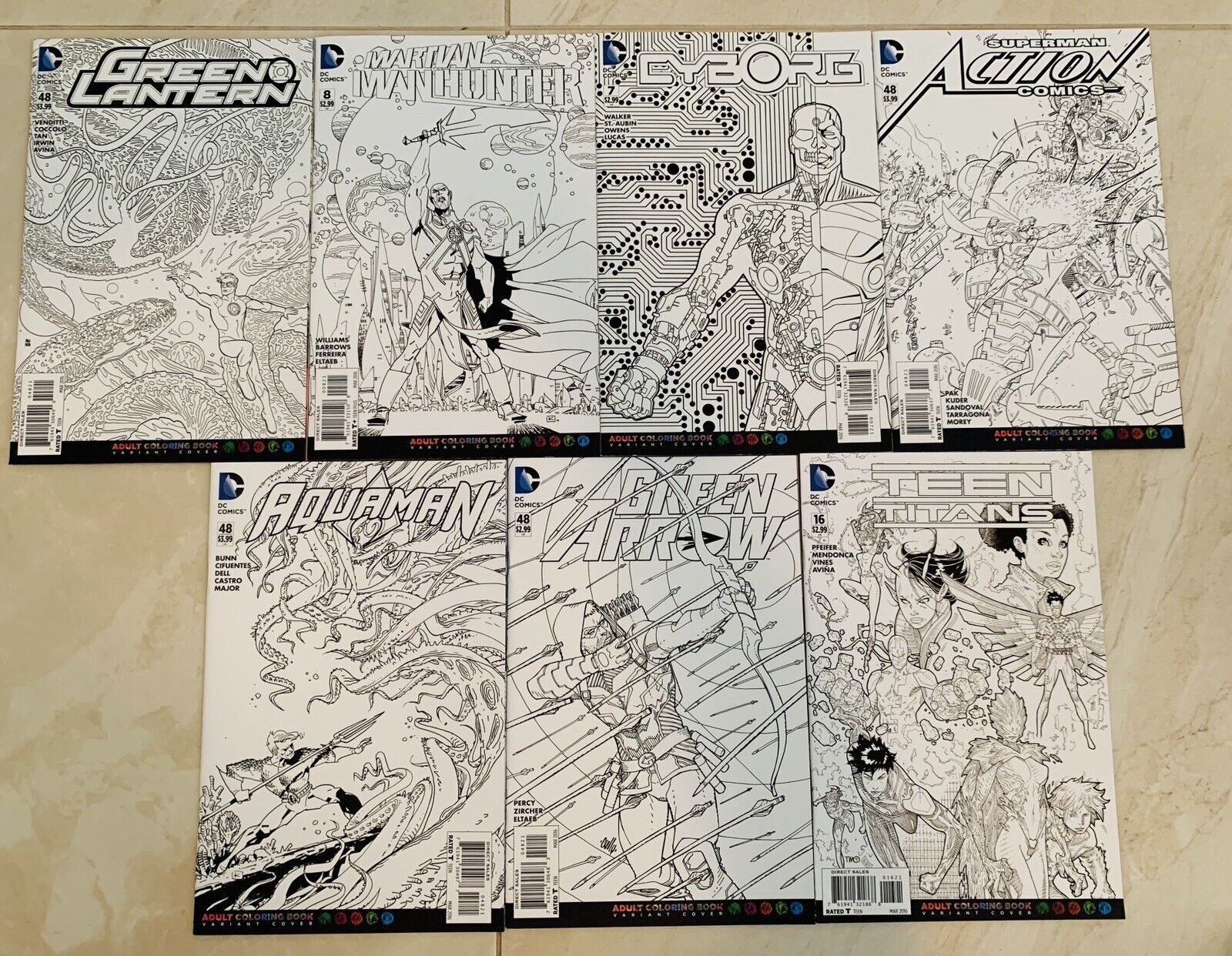 DC Comics New 52 Adult Coloring Book Variant Covers Set Lot of 7 VF+/NM