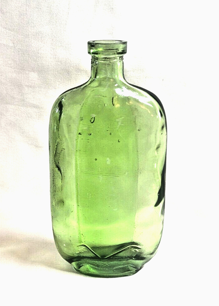 Vintage Medicine Bottle or Flask 6” Green Handblown Collector or Doctor Piece