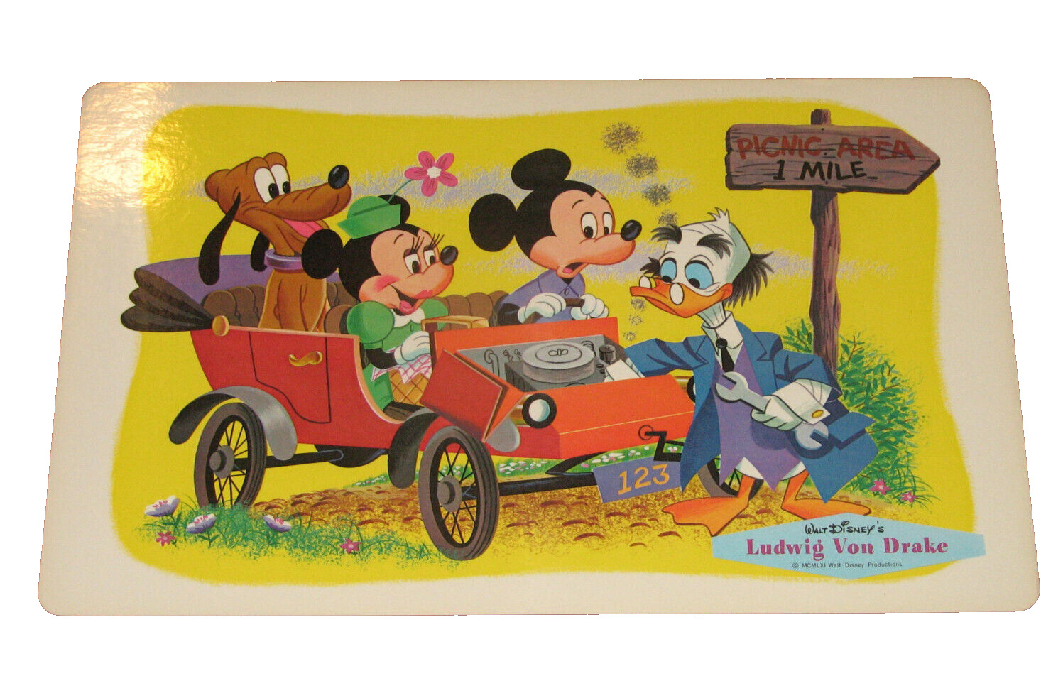 Vintage Ludwig Von Drake PLUTO Minnie MICKEY MOUSE Placemat Walt Disney 60\'s