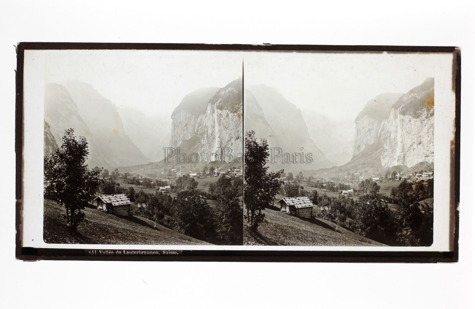 Switzerland Lauterbrunnen Valley Stereo Plate Lachenal et Favre Vintage ca 1865