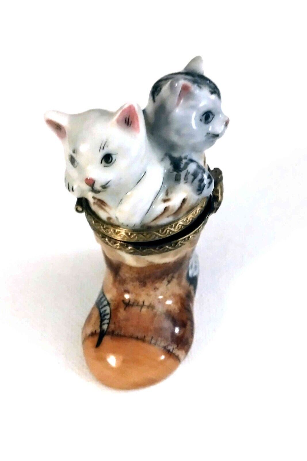 Limoges France Cats In Boot Trinket Box 