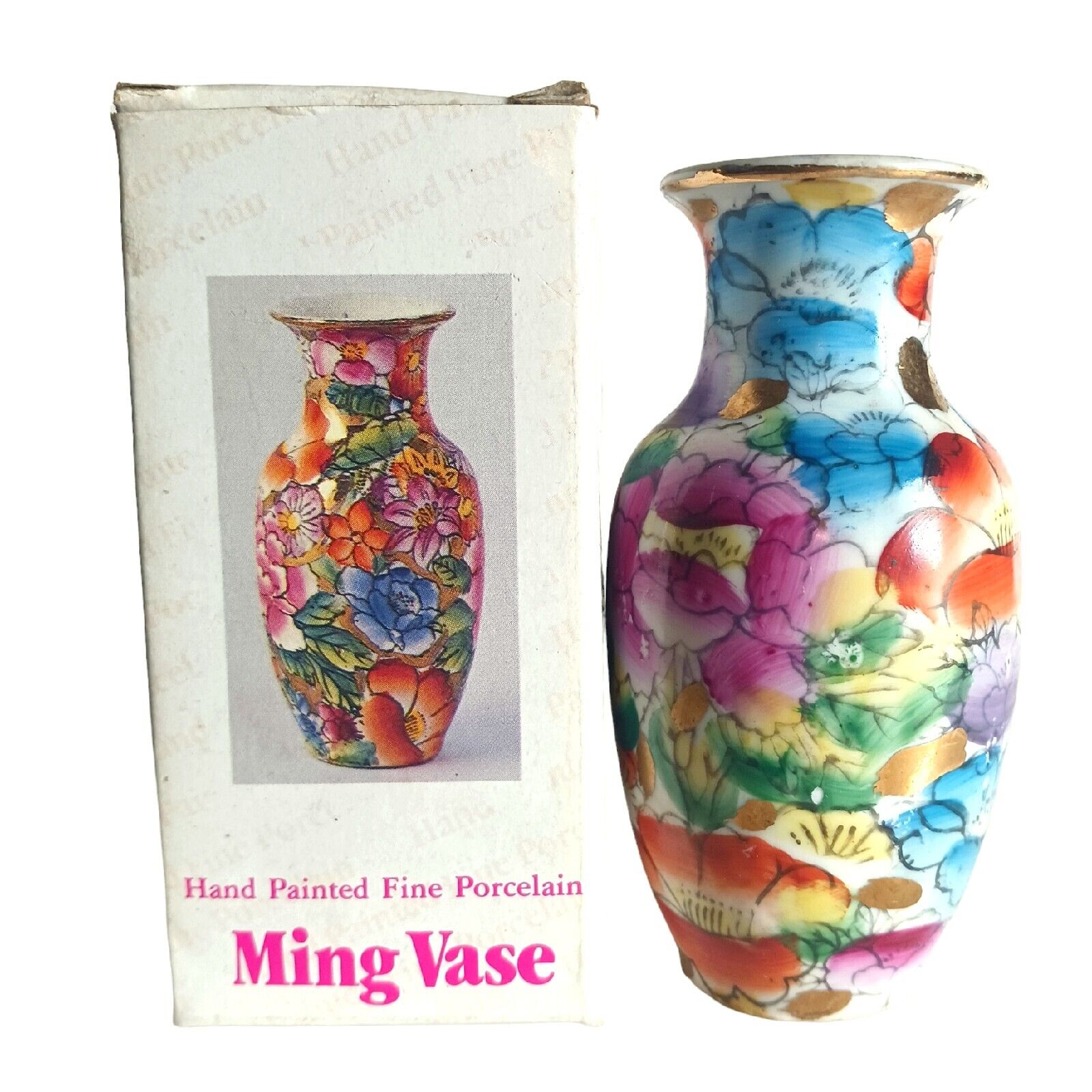 Vintage Handpainted Floral Vase Chinese Ming Import Multi-Color 4\