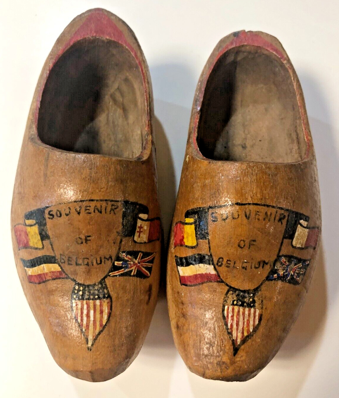 Antique 1919 WWI Belgium, France, USA, & England Wooden Shoes Souvenir 6\