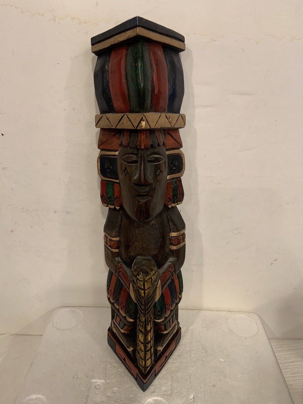Vintage Wooden Totem 14” Handmade Hand Painted RARE Solid Wood See All Photos