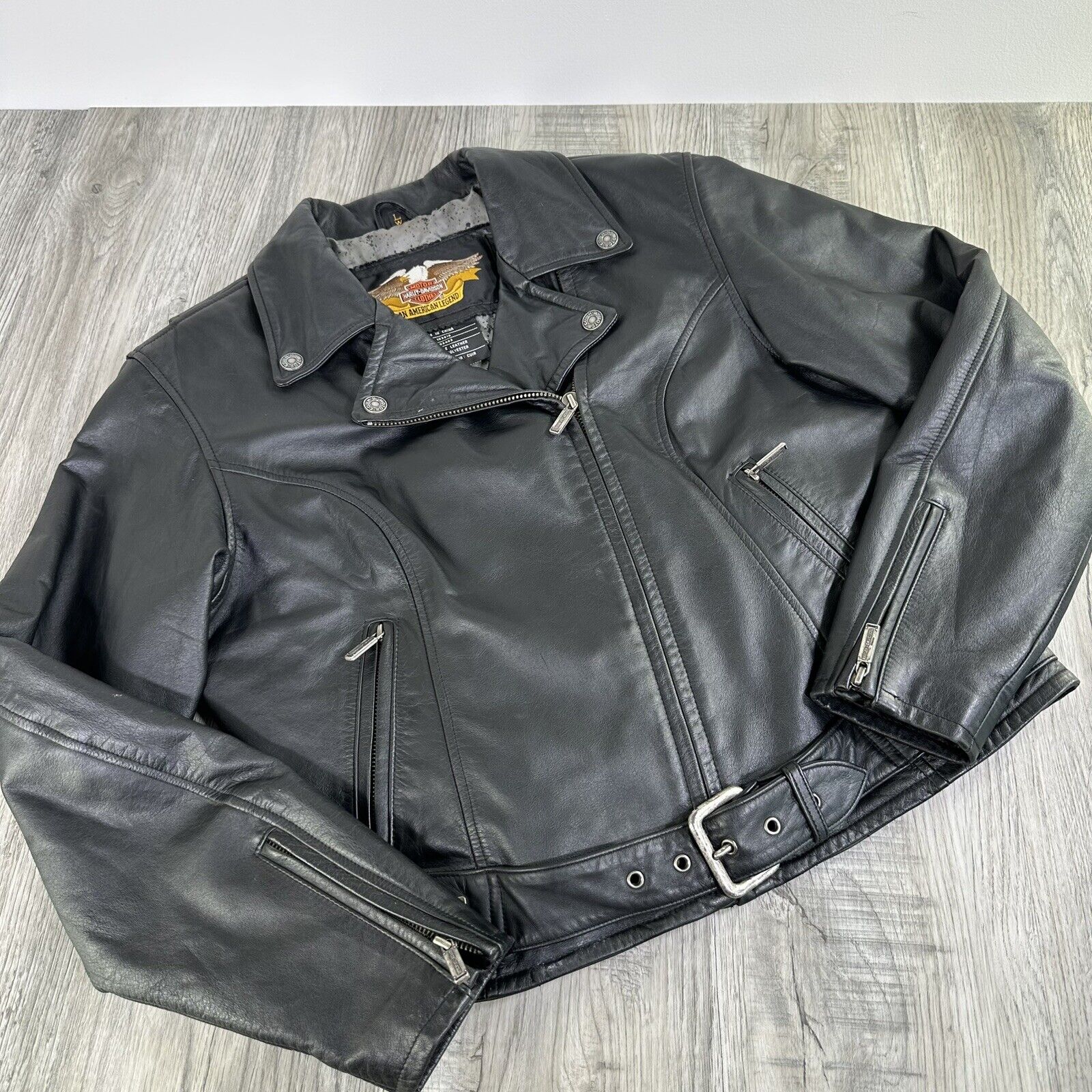Harley Davidson Stabilizer Leather Jacket Metal Bar Shield On Back Womens Large